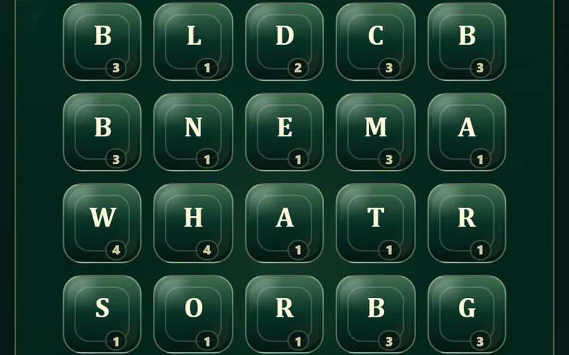 The Letter Lantern board: letter tiles in five columns, each showing the letter’s points.
